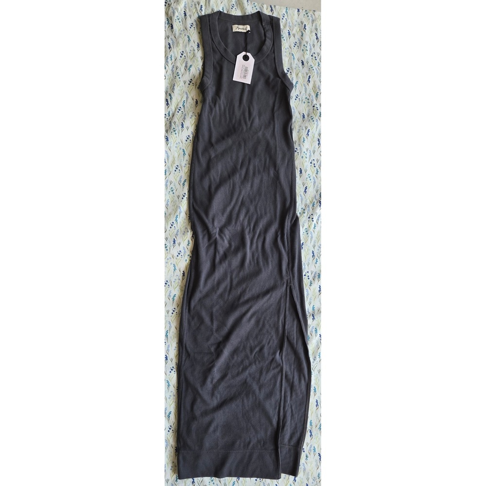 Rowan Dylan Knit Maxi Dress Faded Black Ribbed Side Slit American Made XS - Picture 2 of 10